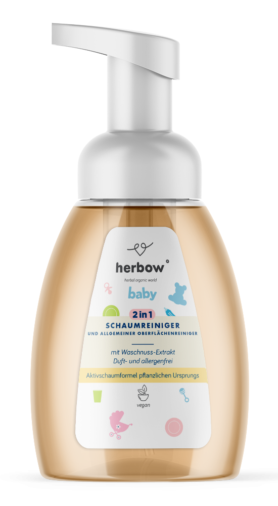 Herbow Baby<br>2v1 penasti detergent za pomivanje posode in splošno čistilo za površine <br>brez dišav in alergenov 300 ml