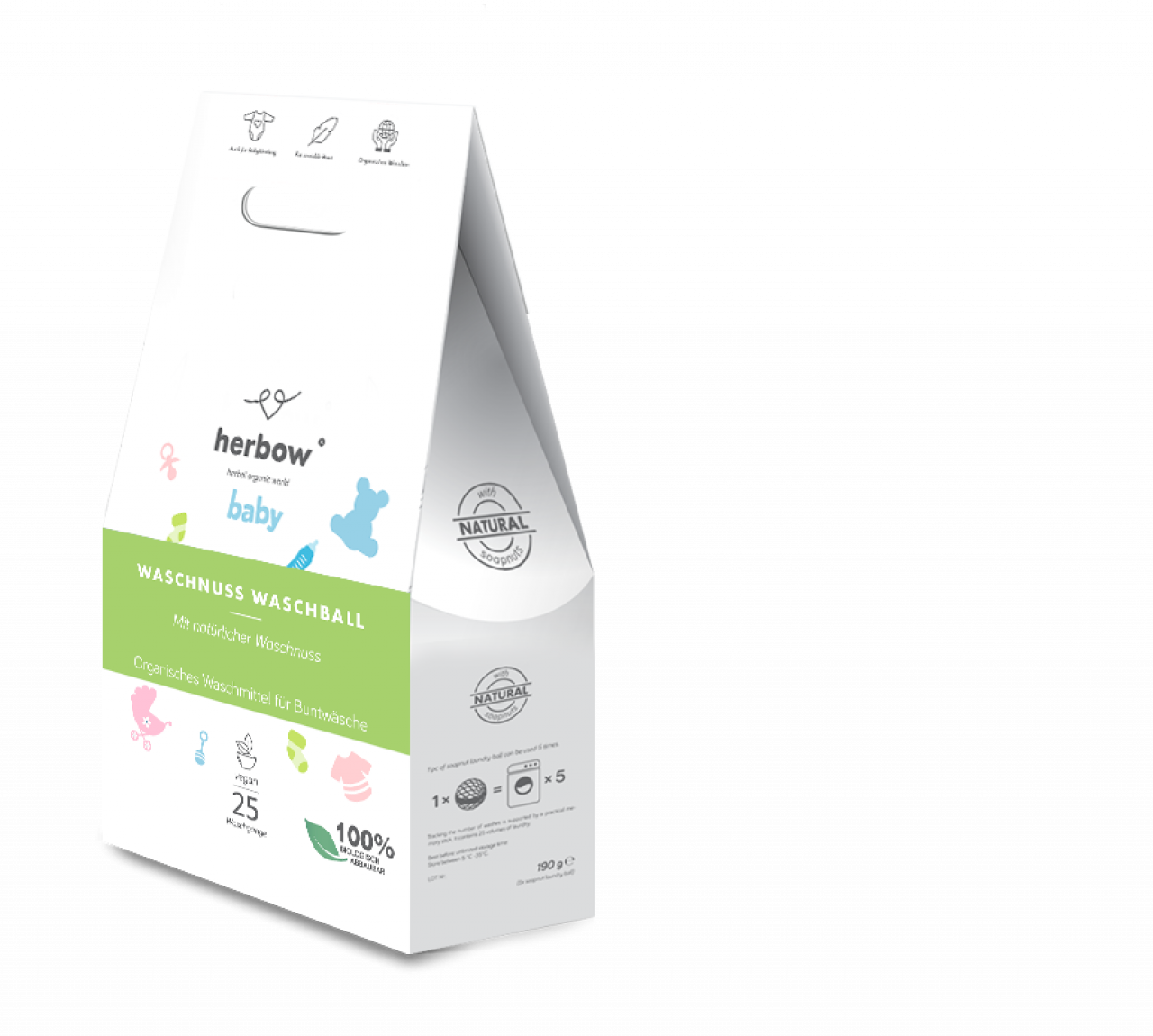 Herbow Baby<br>PRALNA ŽOGICA<br> Probiotični zeliščni detergent za barvna oblačila 5kos/25 pranj