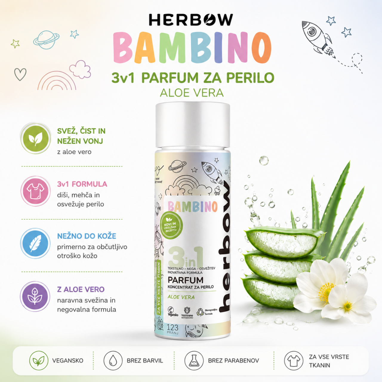 Herbow BAMBINO <br> 3v1 parfum za pranje <br> Aloe vera, 200 ml